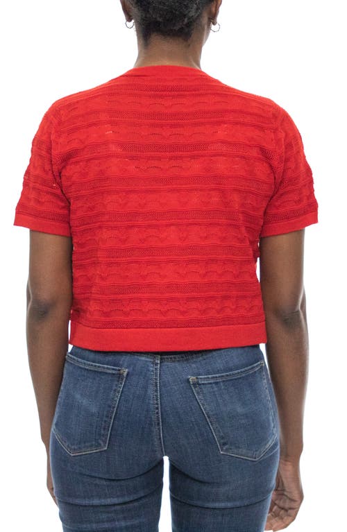 Nina Leonard Pointelle Stitch Short Sleeve Bolero In Nina Red