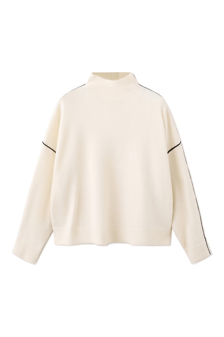 Piped Mock Neck Sweater, Alternate, color, ECRU