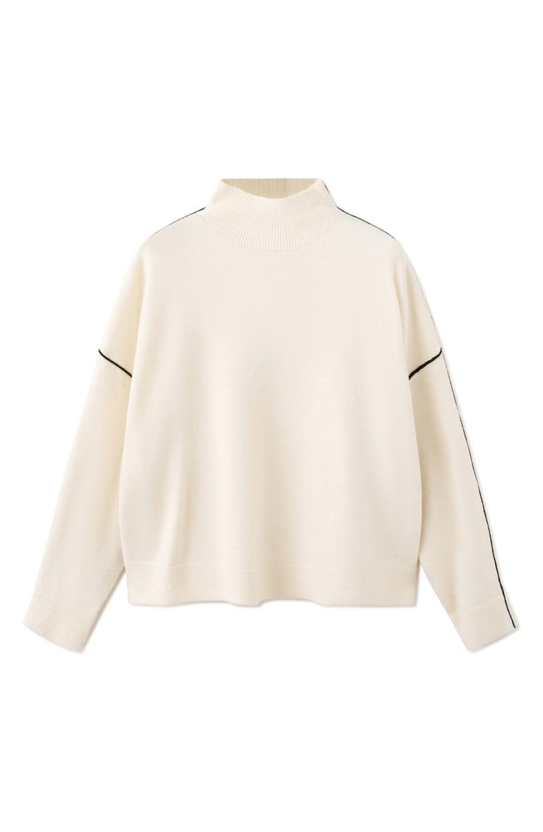 MANGO Piped Mock Neck Sweater, Alternate, color, Ecru