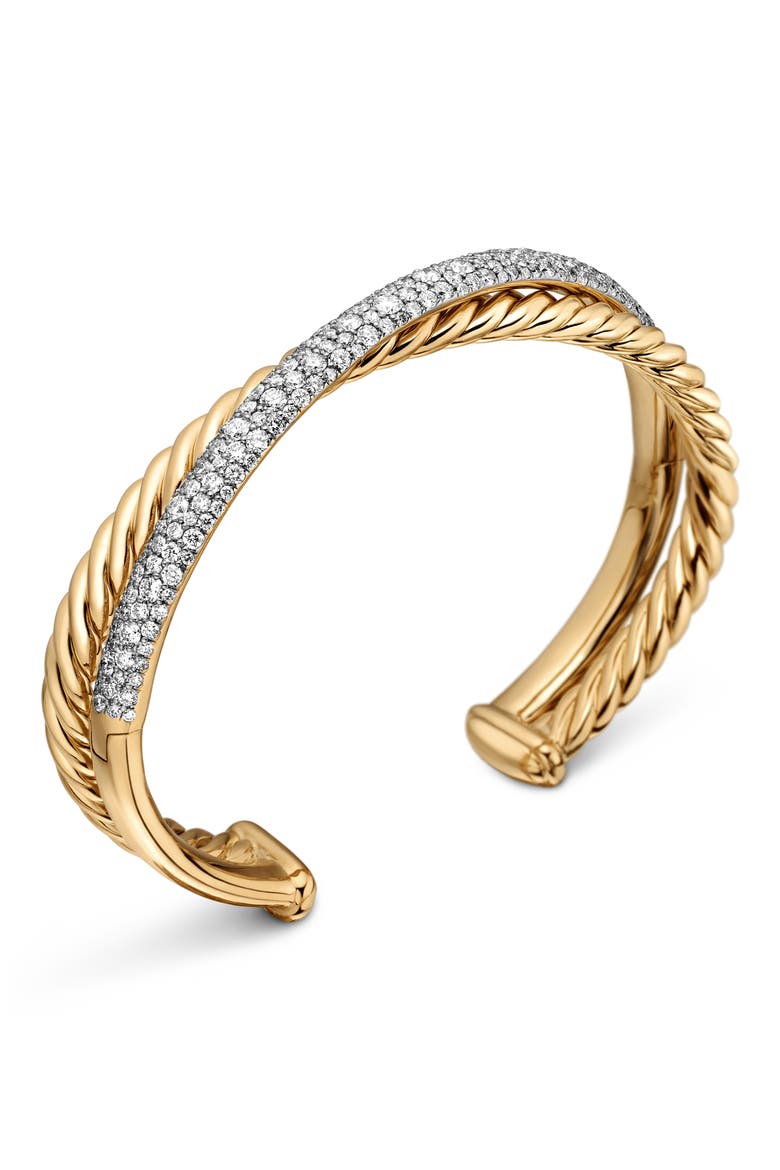 Pavé Diamond Two-Row Crossover Cuff Bracelet, Alternate, color, 18K YELLOW GOLD/ DIAMOND
