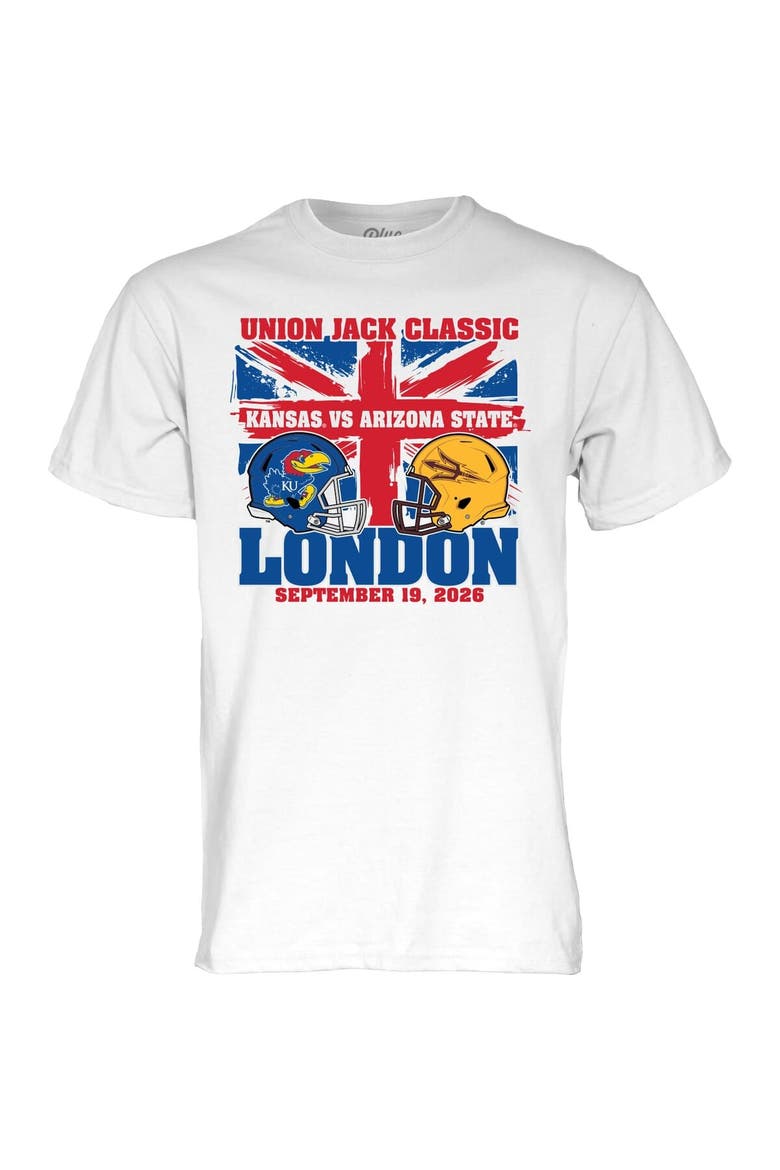 Unisex Blue 84  White Kansas Jayhawks vs. Arizona State Sun Devils 2026 Union Jack Classic Matchup T-Shirt, Alternate, color, White