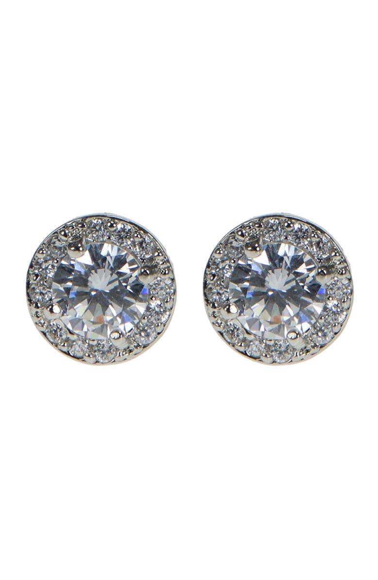 CZ by Kenneth Jay Lane Prong Set CZ Halo Stud Earrings, Main, color, 
