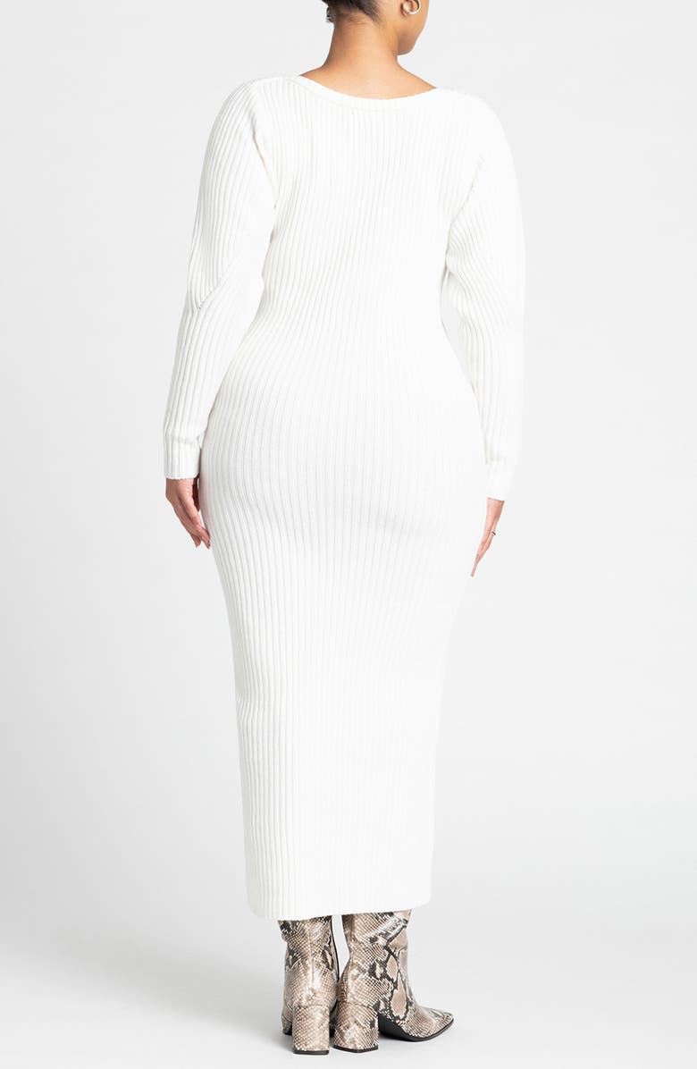 ELOQUII Long Sleeve V-Neck Rib Sweater Dress, Alternate, color, 