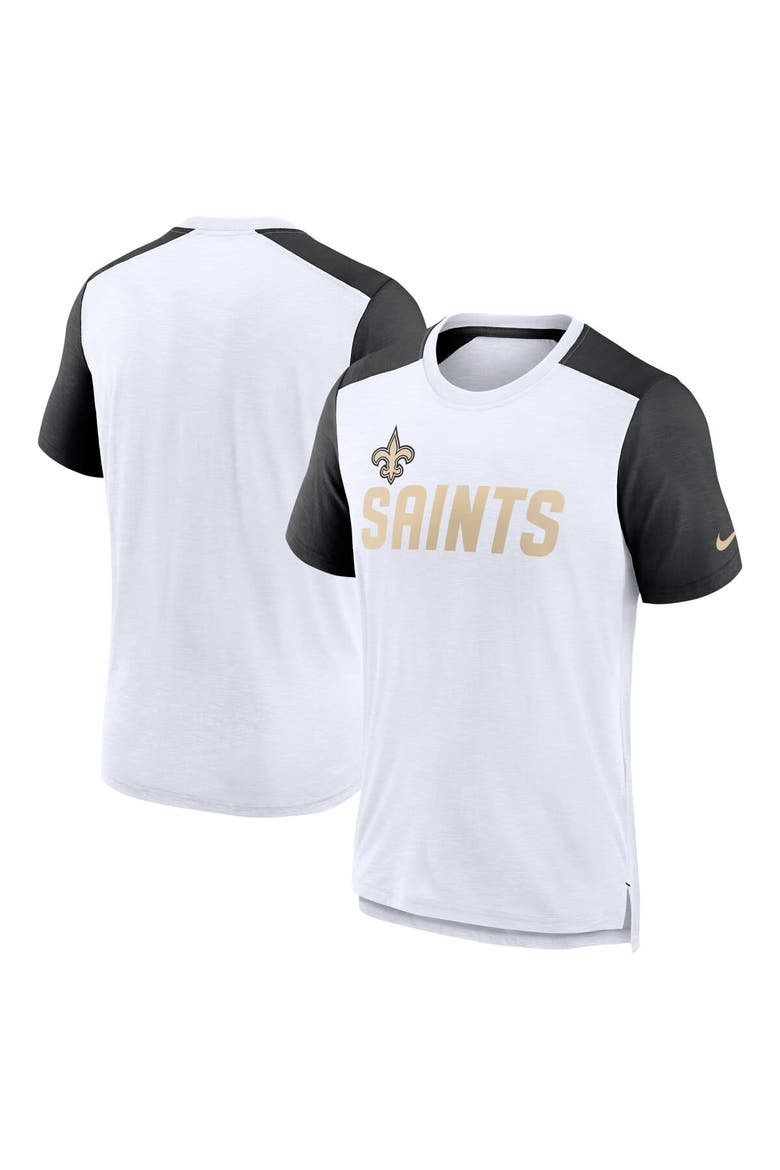 Men's Nike White/Heathered Black New Orleans Saints Color Block Team Name T-Shirt, Main, color, White