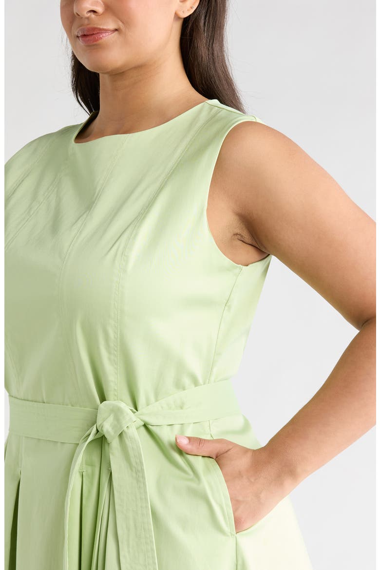 Tie Waist Sleeveless Stretch Poplin Maxi Dress, Alternate, color, COOL SAGE