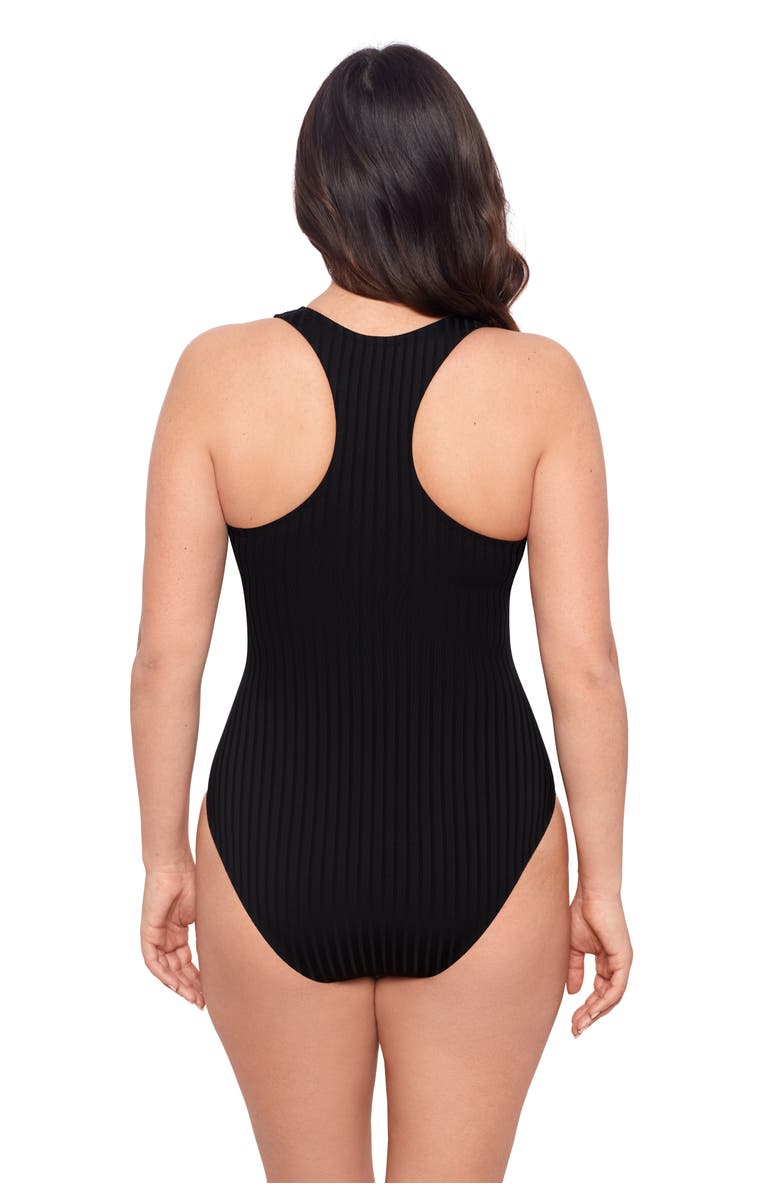 S3 Apparel Ribbed High-Neck Snap-Front One-Piece Sculpting Swimsuit, Alternate, color, Onyx Black