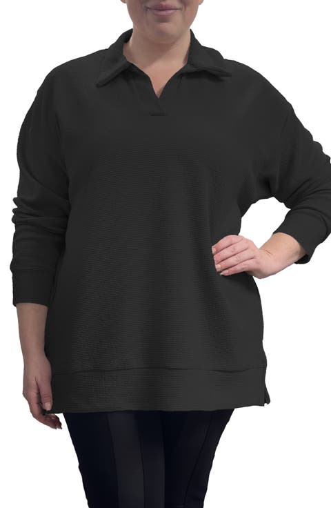 Johnny Collar Long Sleeve Top (Plus)