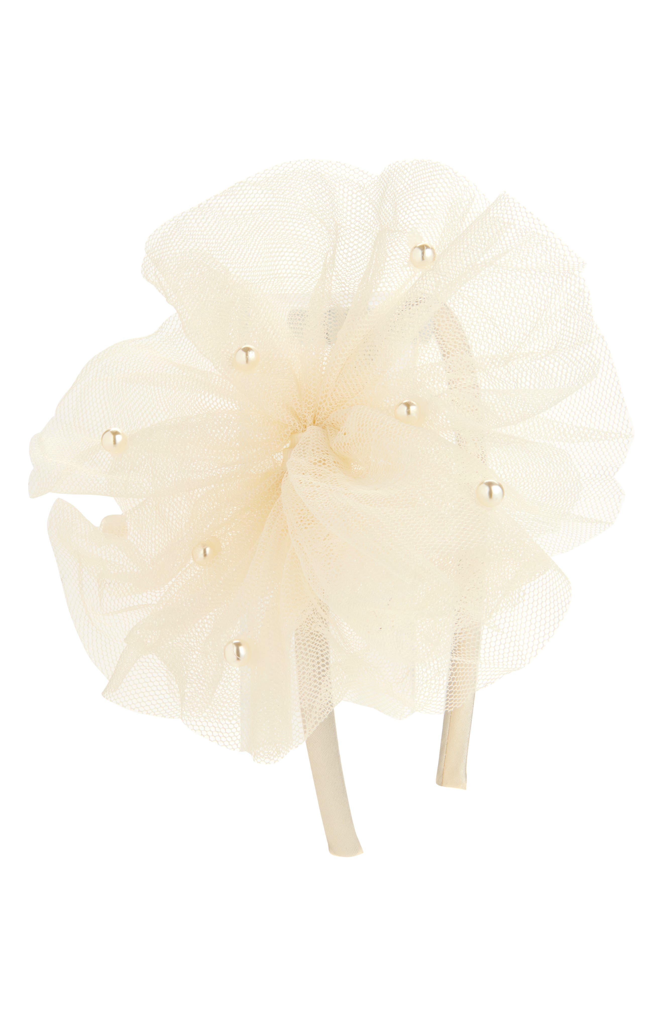 Cara Kids'  Faux Pearl Tulle Headband In White