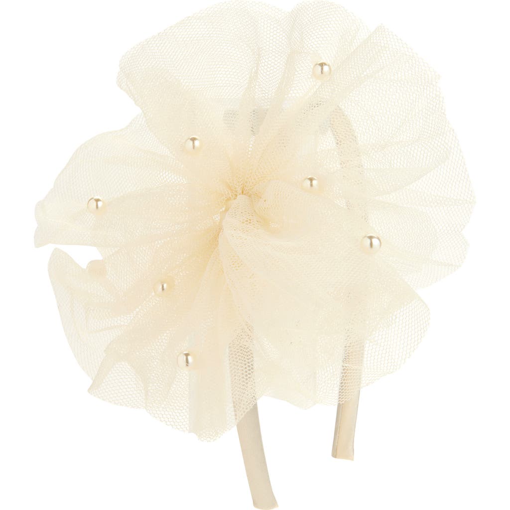 Cara Kids' Faux Pearl Tulle Headband In White