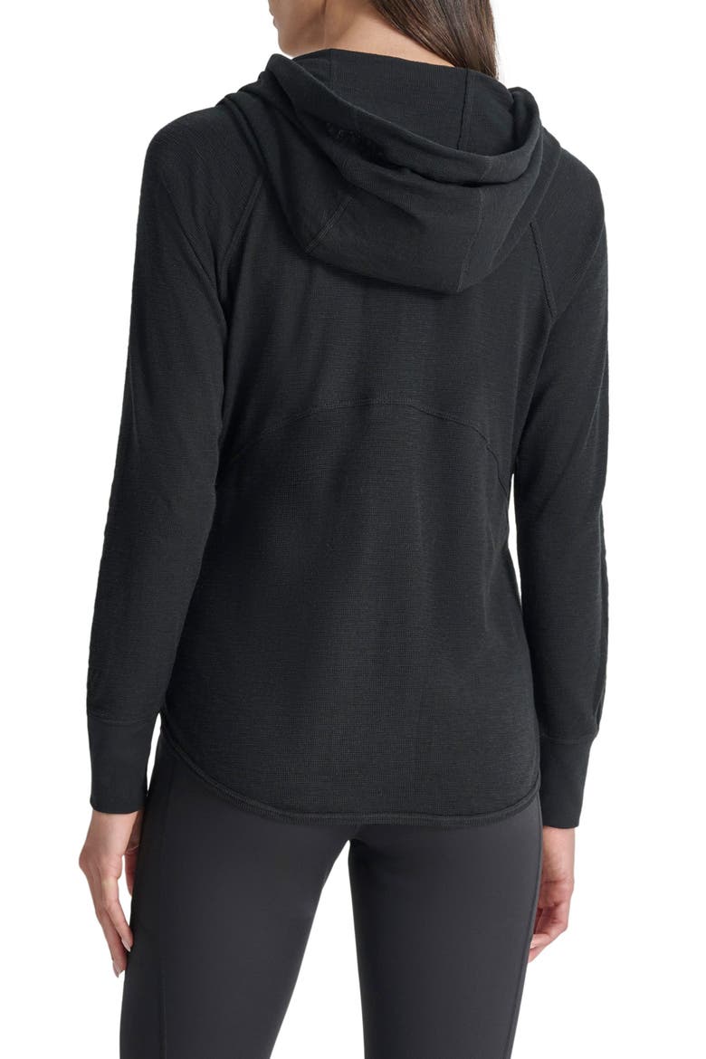 Slub Waffle Knit Zip Hoodie, Alternate, color, BLACK