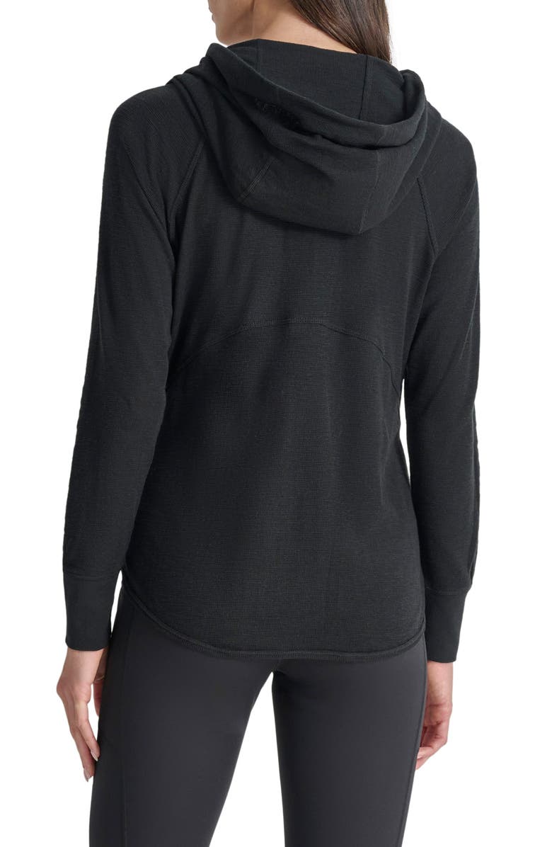 DKNY Slub Waffle Knit Zip Hoodie, Alternate, color, Black