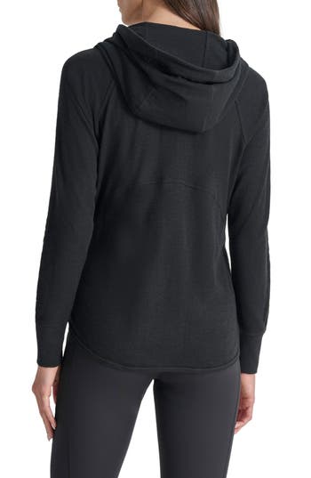 Dkny Slub Waffle Knit Zip Hoodie In Black
