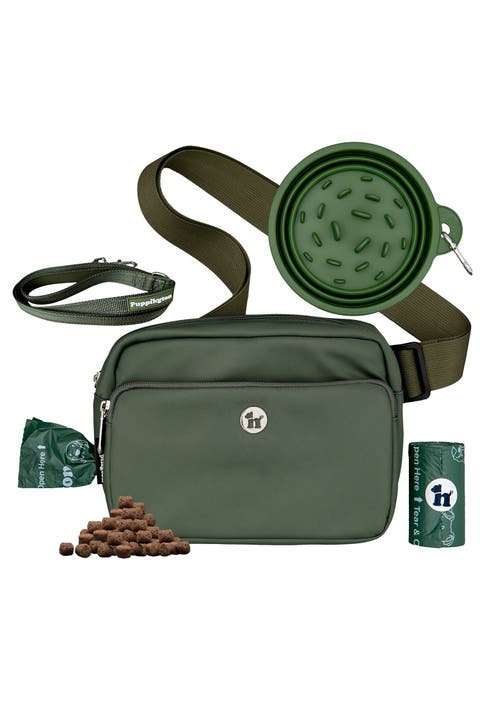 3-in-1 Dog Walking Bag with Waste Bags plus Travel Bowl and Reflective Leash