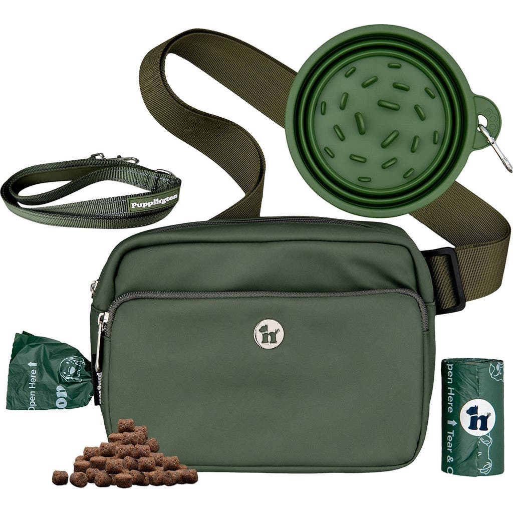 Puppington 3-in-1 Dog Walking Bag with Waste Bags plus Travel Bowl and Reflective Leash in Basil Green  product