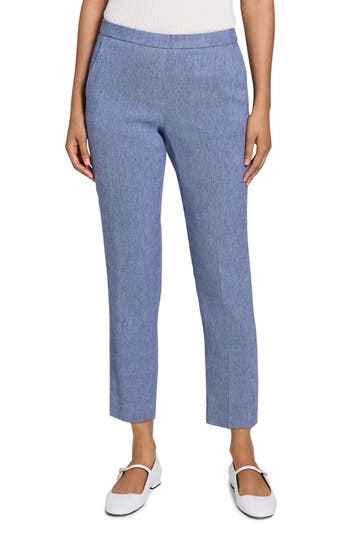 Theory Treeca Linen Blend Pull-on Crop Pants In Blue