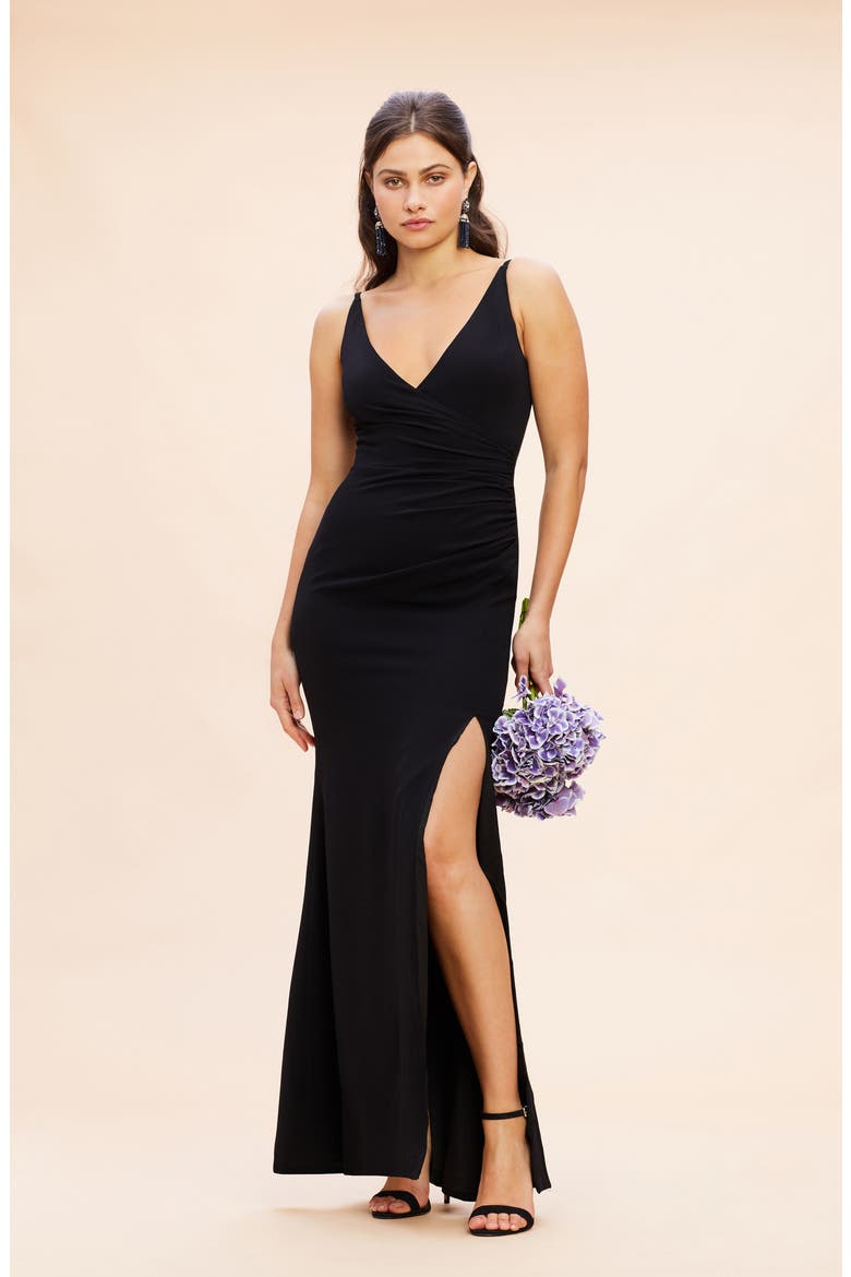 Jordan Ruched Side Slit Gown, Alternate, color, NAVY