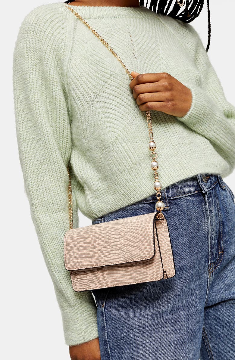 Topshop Peri Imitation Pearl Crossbody Bag, Alternate, color,