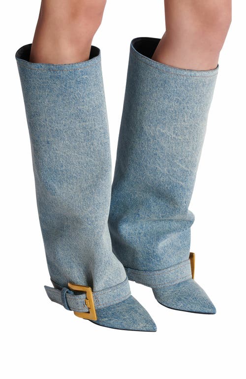 Balmain Anthem Denim Boots In Blue