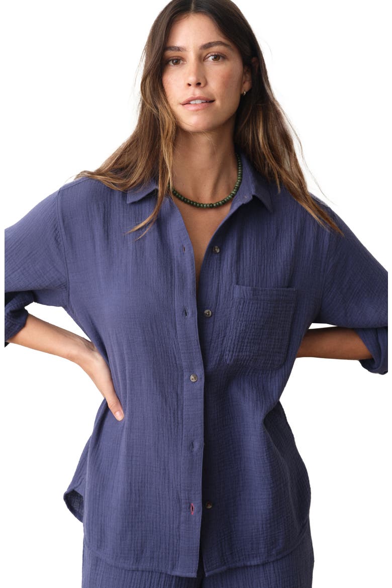 Jane Relaxed Double Cloth Button-Up Shirt, Alternate, color, BAY BLUE