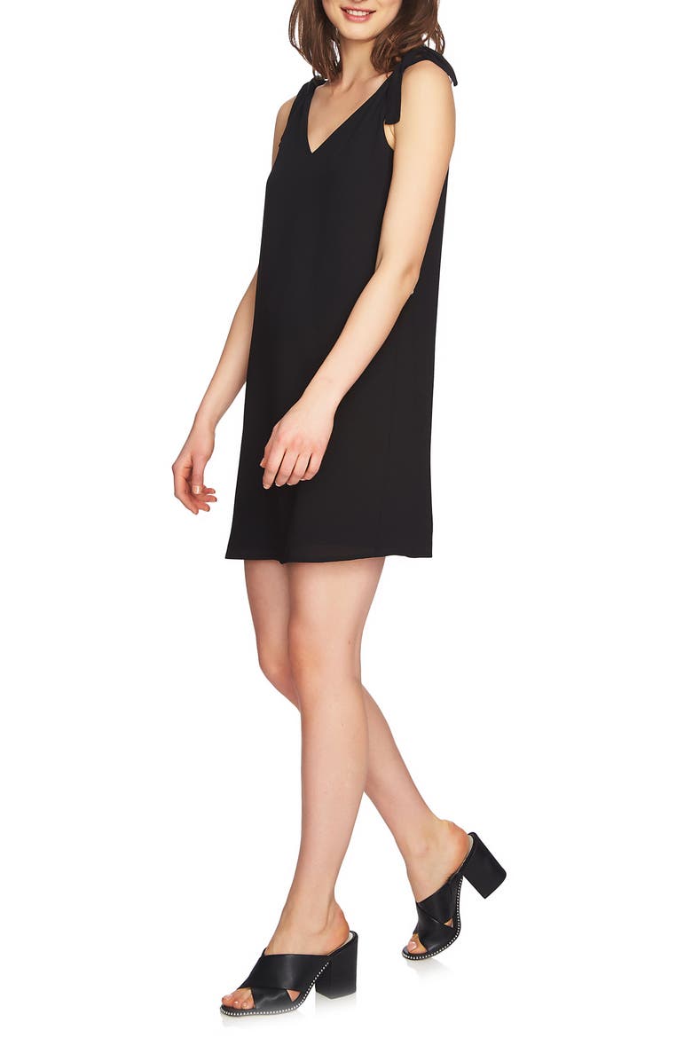 Tie Shoulder Shift Dress, Alternate, color, RICH BLACK