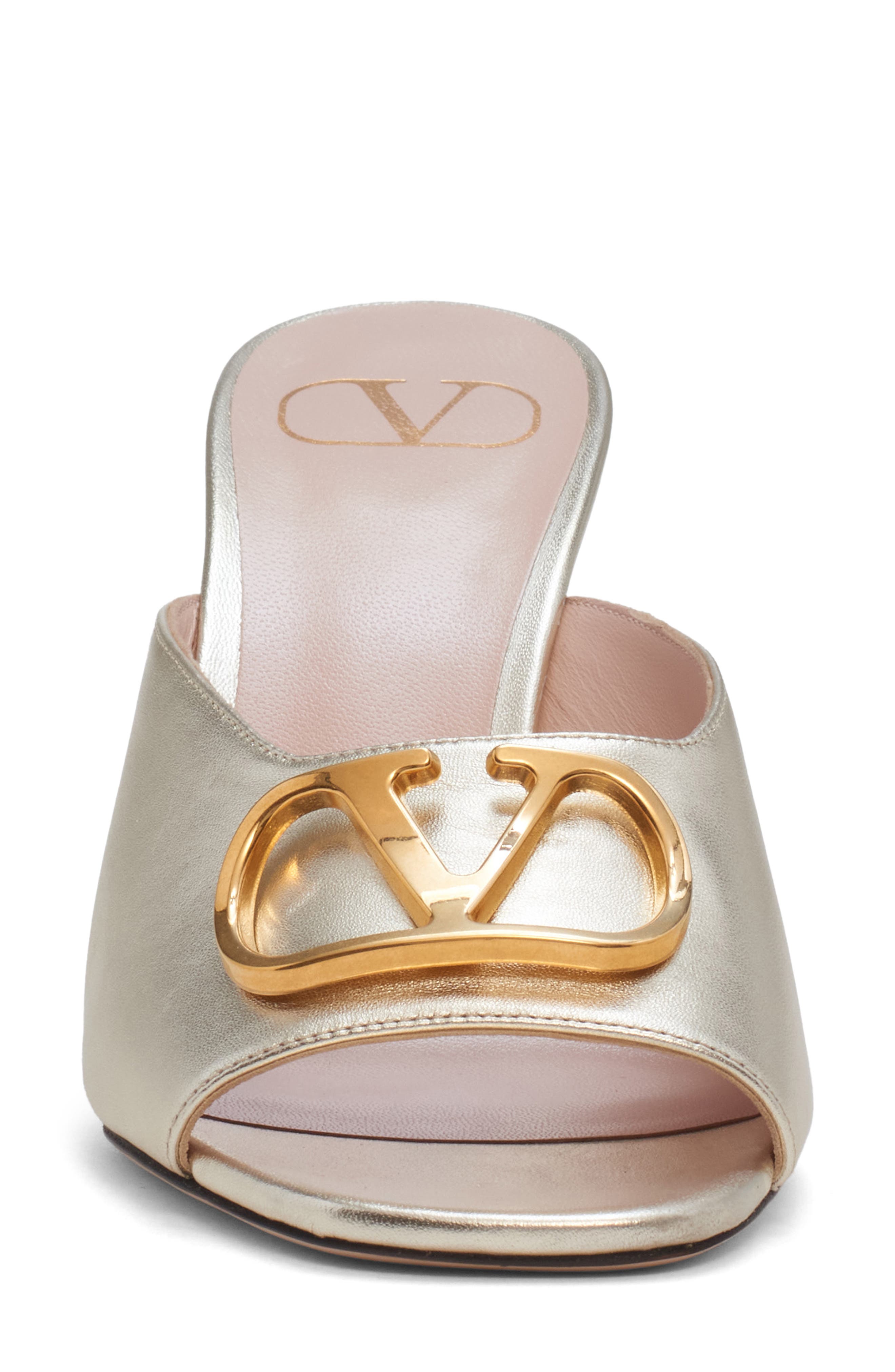 Valentino Garavani VLOGO Signature Metallic Sandal, Alternate, color, Platinum