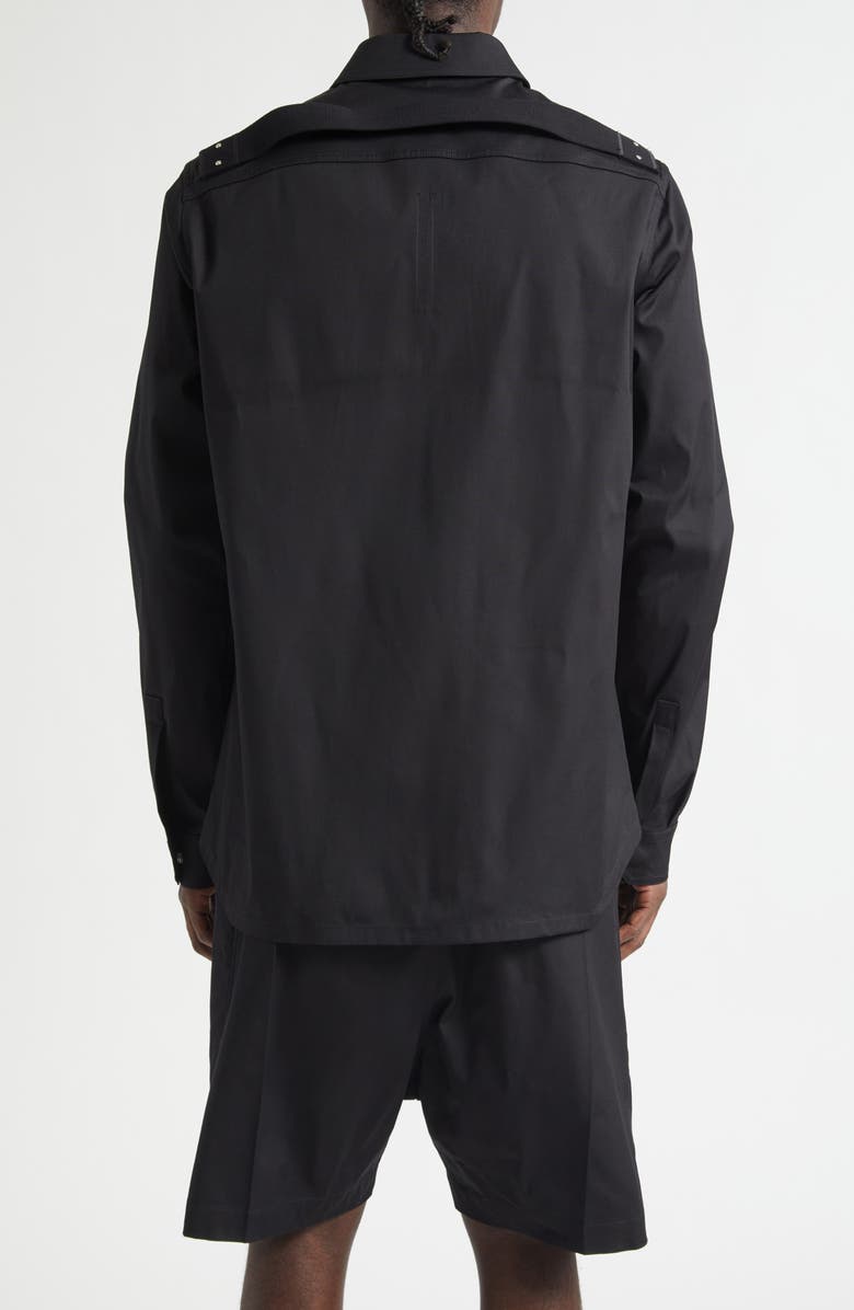 Rick Owens Webbed Strap Stretch Cotton Overshirt, Alternate, color, Black