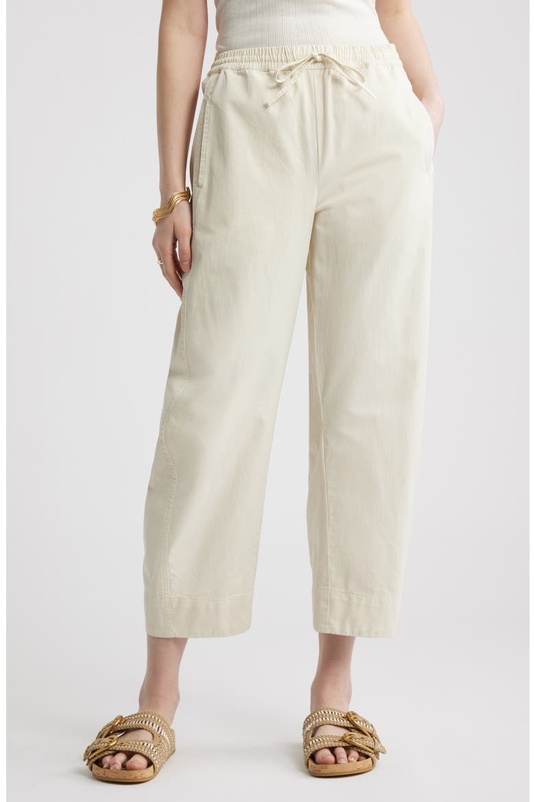Pull-On Crop Barrel Leg Cotton Pants, Main, color, IVORY BIRCH