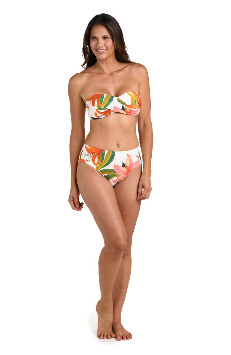 La Blanca Jungle Blossoms Twisted Bandeau Bikini Top, Alternate, color, Orange Multi