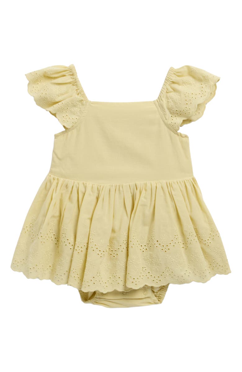 Rylee + Cru Remi Citron Eyelet Cotton Skirted Bodysuit, Main, color, Citron
