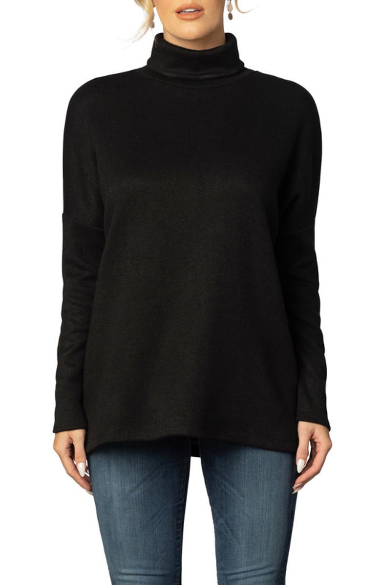 Kiyonna Paris Turtleneck Tunic Sweater, Main, color, Black Noir