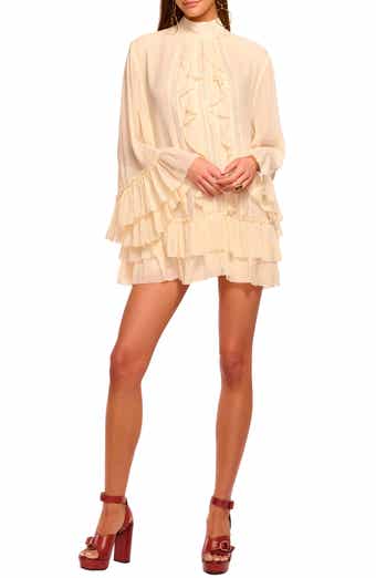 Ramy Brook Claudia Lace & Ruffle Detail Long Sleeve Silk Minidress