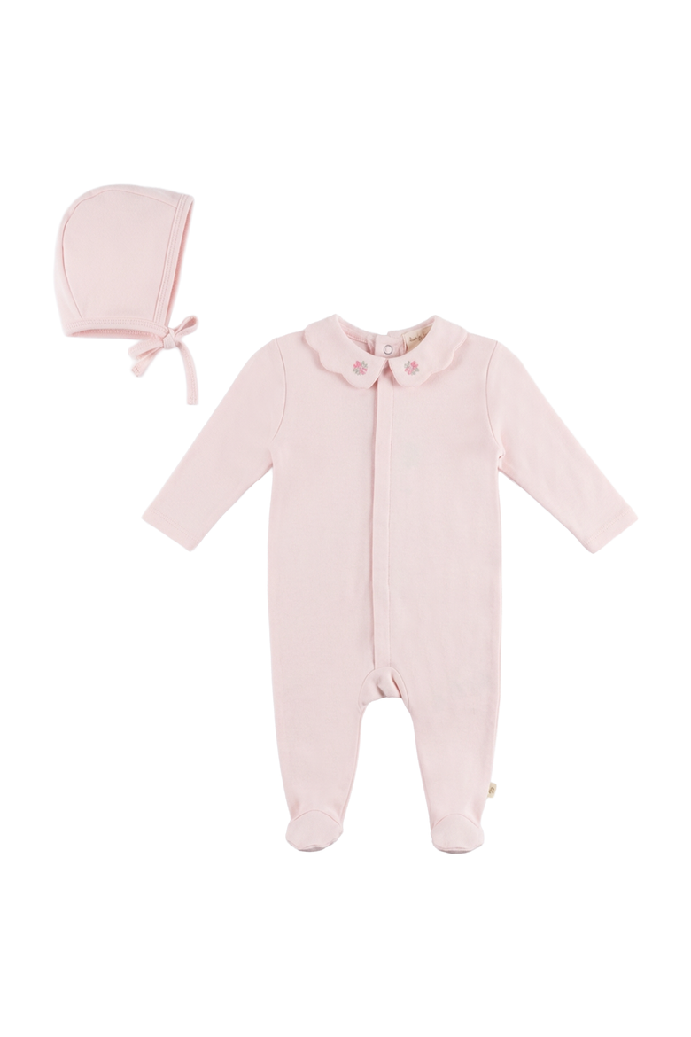 Ribbed Footed Romper with Matching Bonnet, Main, color, Light Blush