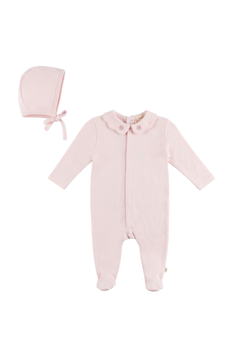 Bebe Bella Ribbed Footed Romper with Matching Bonnet, Main, color, Light Blush