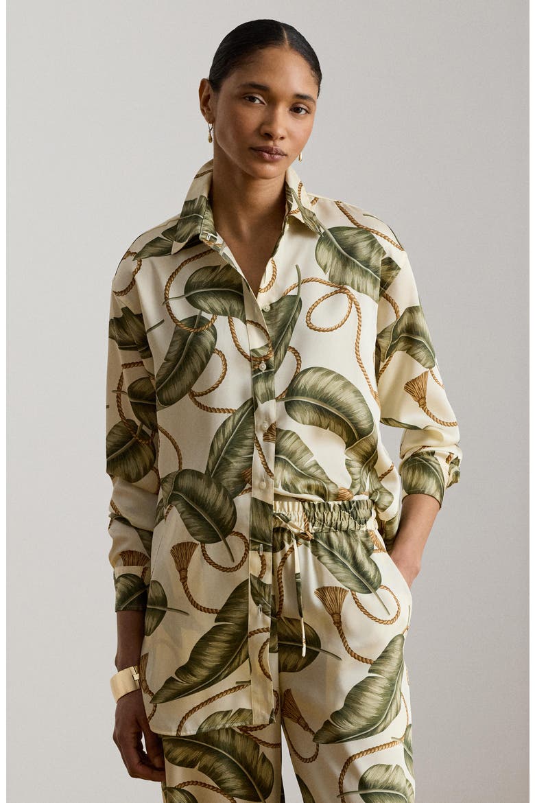 Mixed Print Luxe Twill Button-Up Shirt, Alternate, color, CREAM/ MULTI
