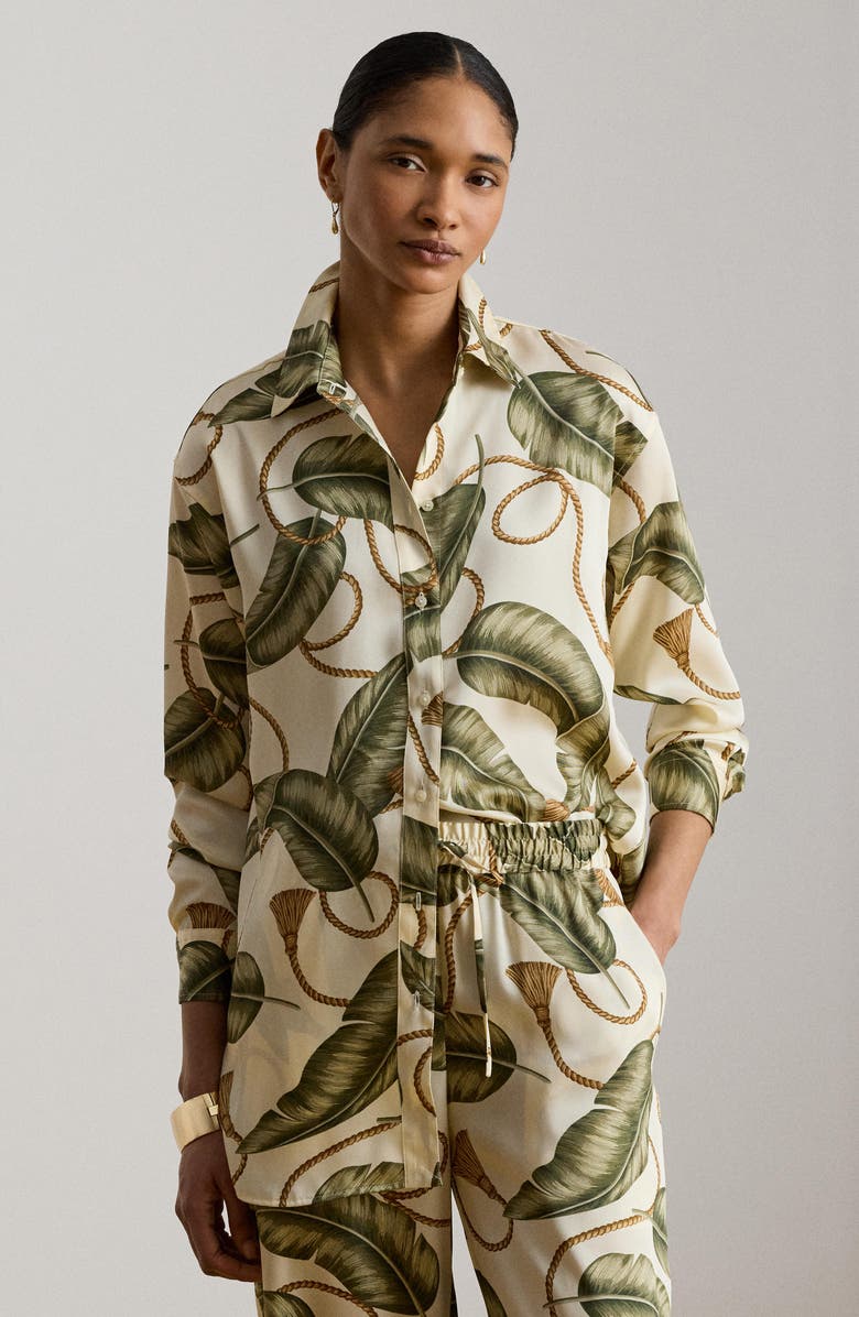 Lauren Ralph Lauren Mixed Print Luxe Twill Button-Up Shirt, Alternate, color, Cream/ Multi