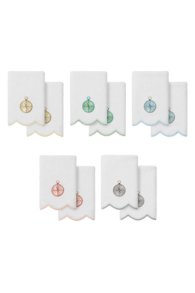 2-Piece Sea Joy Embroidered Turkish Cotton Towel Set, Alternate, color, WHITE/ GREEN
