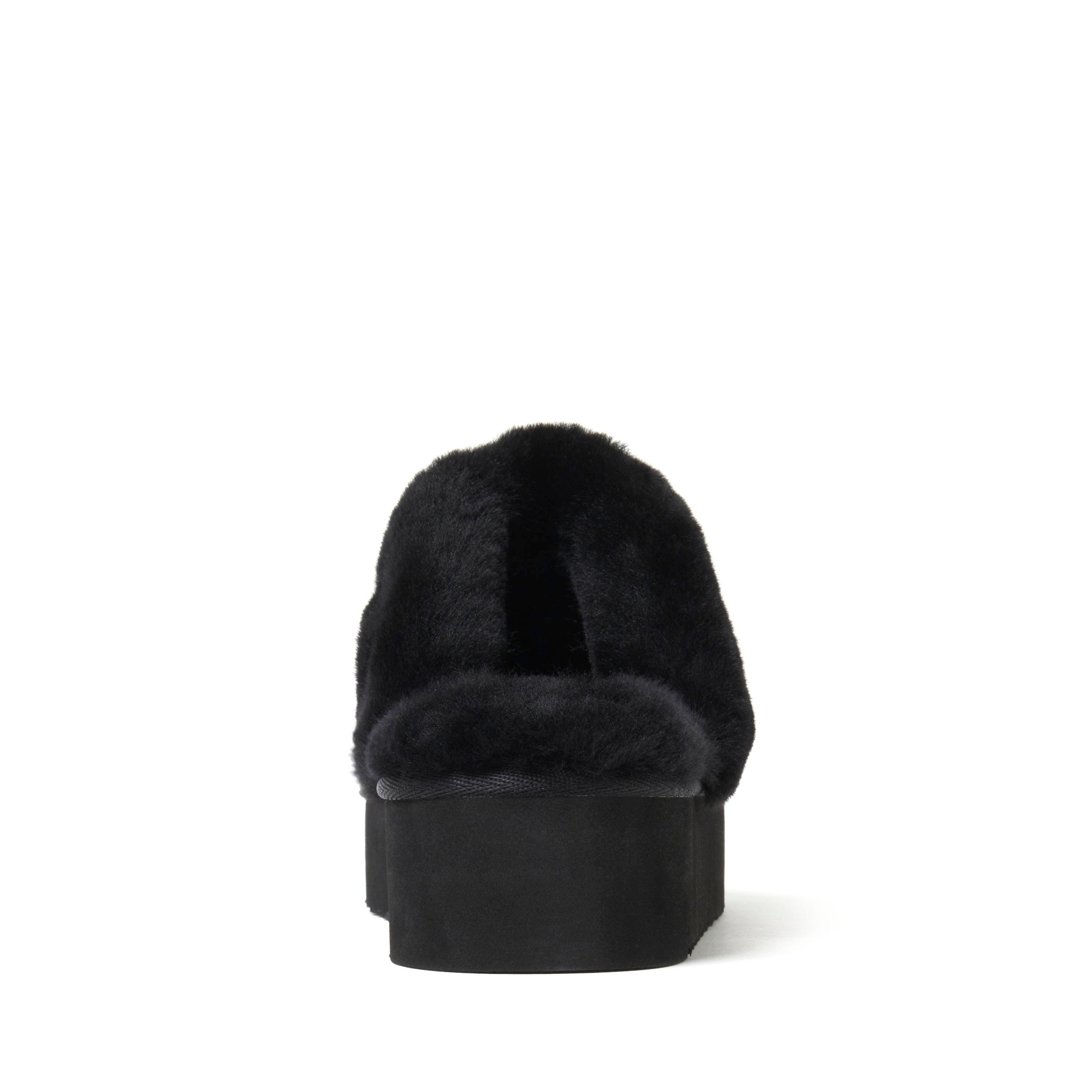 DEARFOAMS Fireside Melton Genuine Shearling Platform Scuff Slipper, Alternate, color, Black