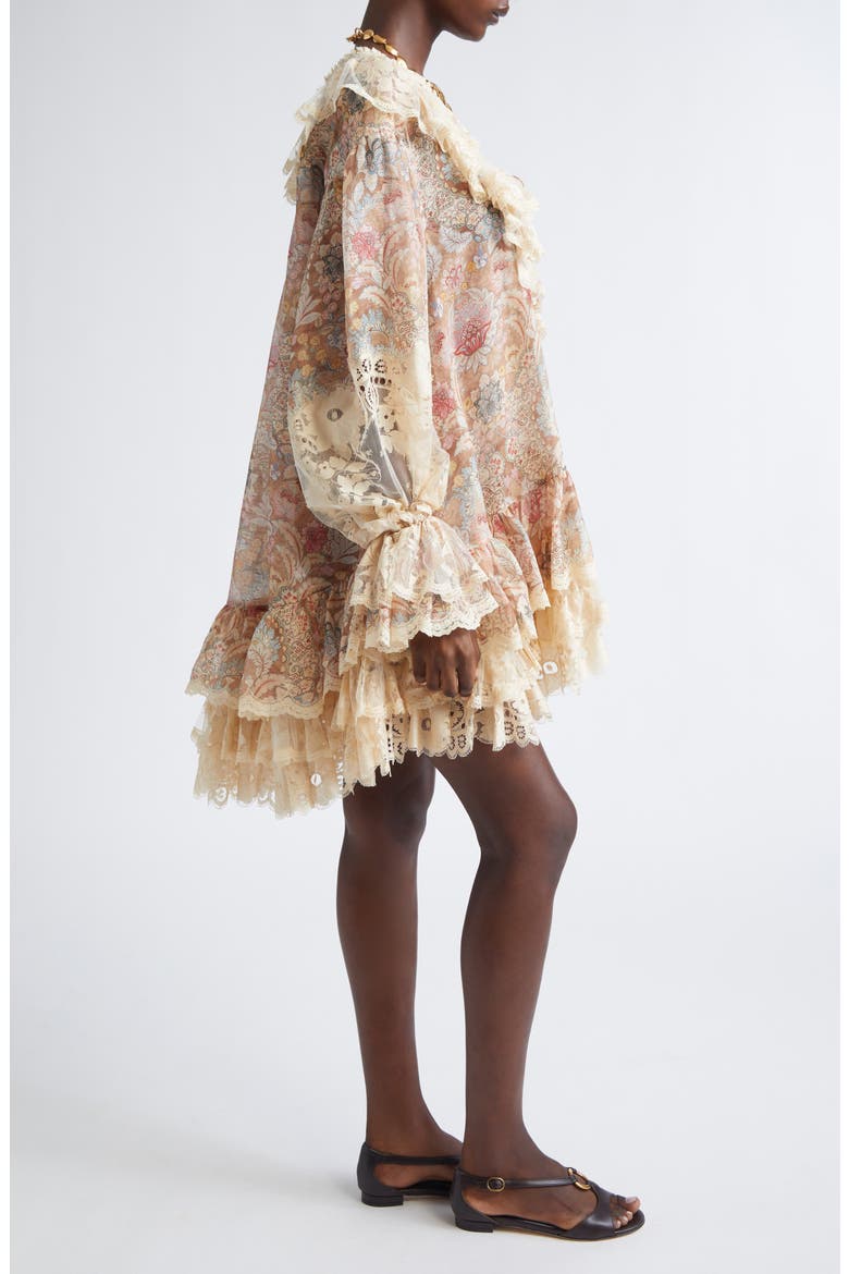 Rebellion Linen & Silk Lace-Up Minidress, Alternate, color, TAN FLORAL
