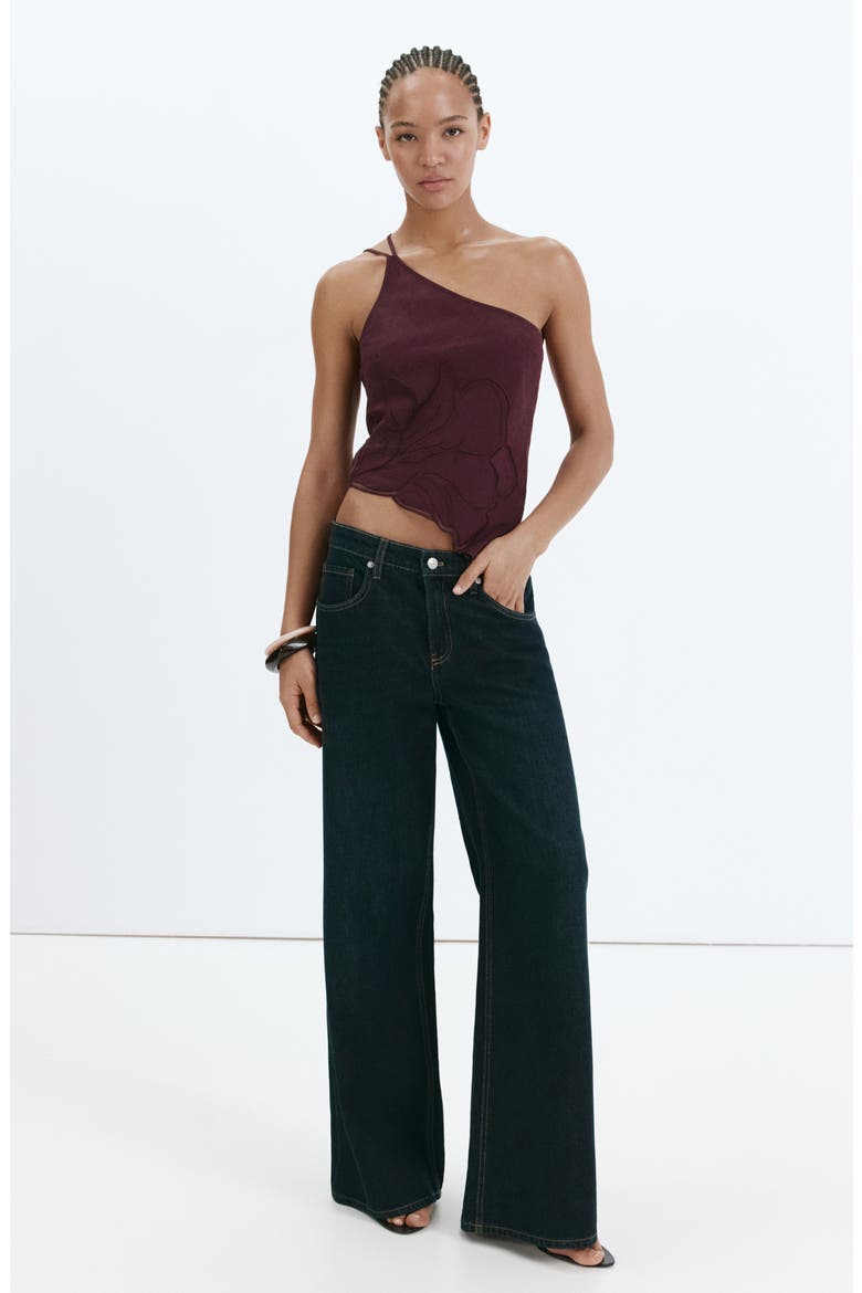 Floral Embroidered Asymmetrical One Shoulder Top, Alternate, color, MAROON
