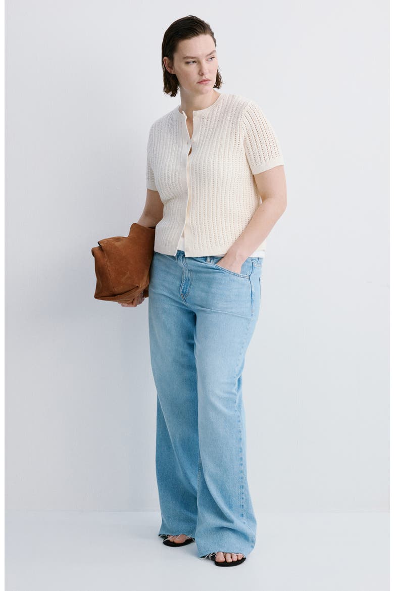 Open Stitch Short Sleeve Cardigan, Alternate, color, ECRU