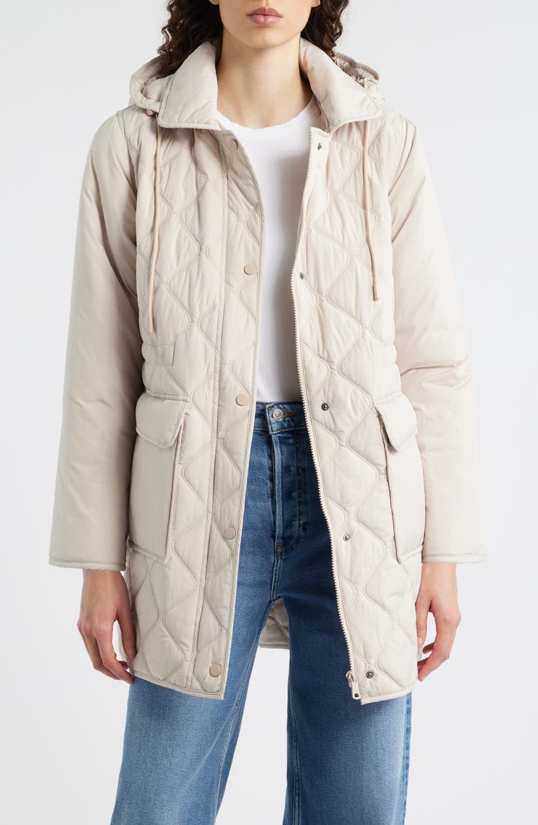 Bernardo Quilted Jacket with Removable Hood, Main, color, Egg Shell