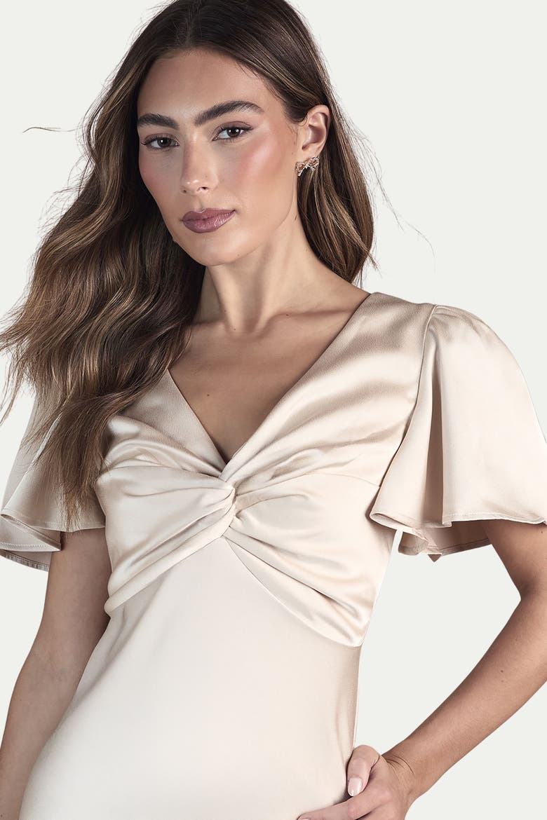 Angel Sleeve Midi Bridesmaid Dress, Alternate, color, Champagne
