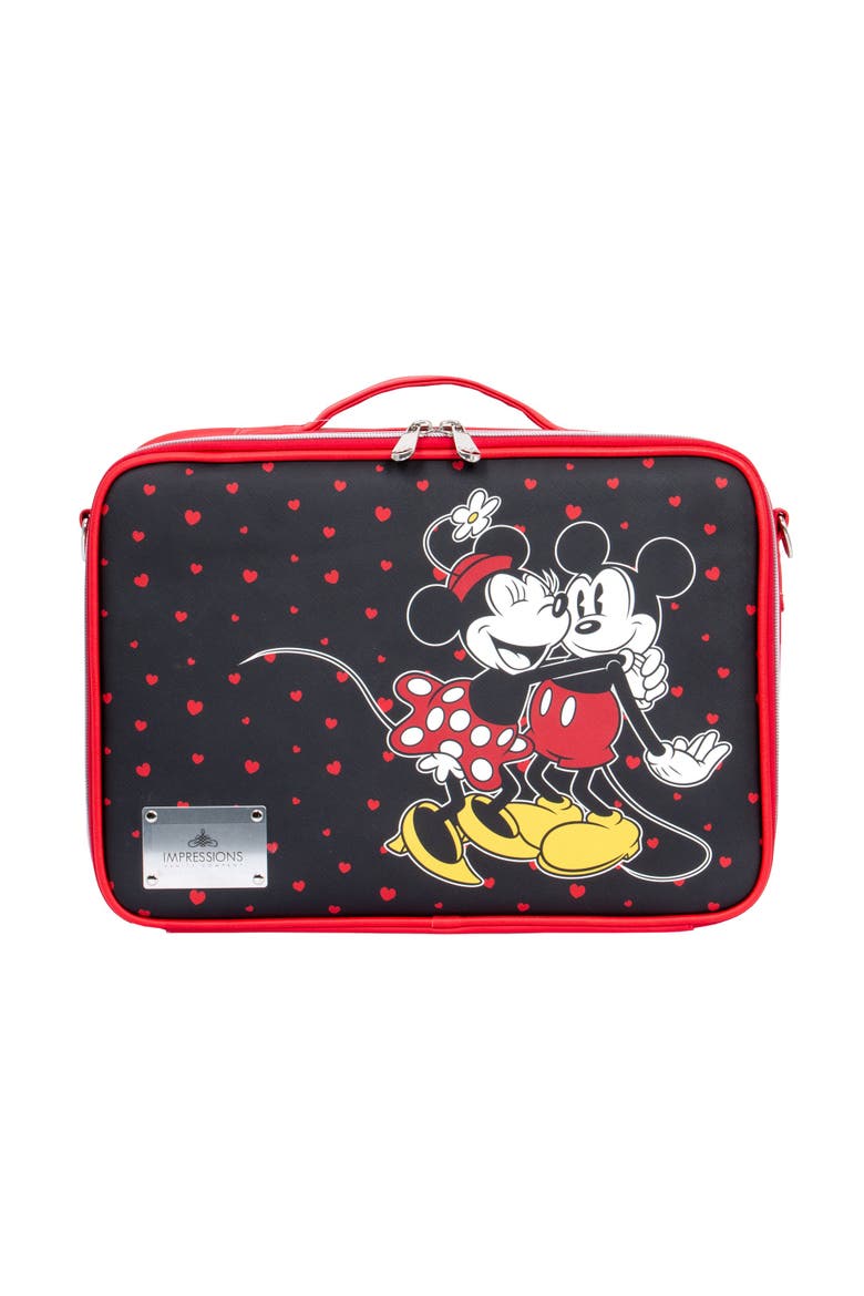 Minnie & Mickey Makeup Carry Case With Adjustable Dividers, Main, color, Black