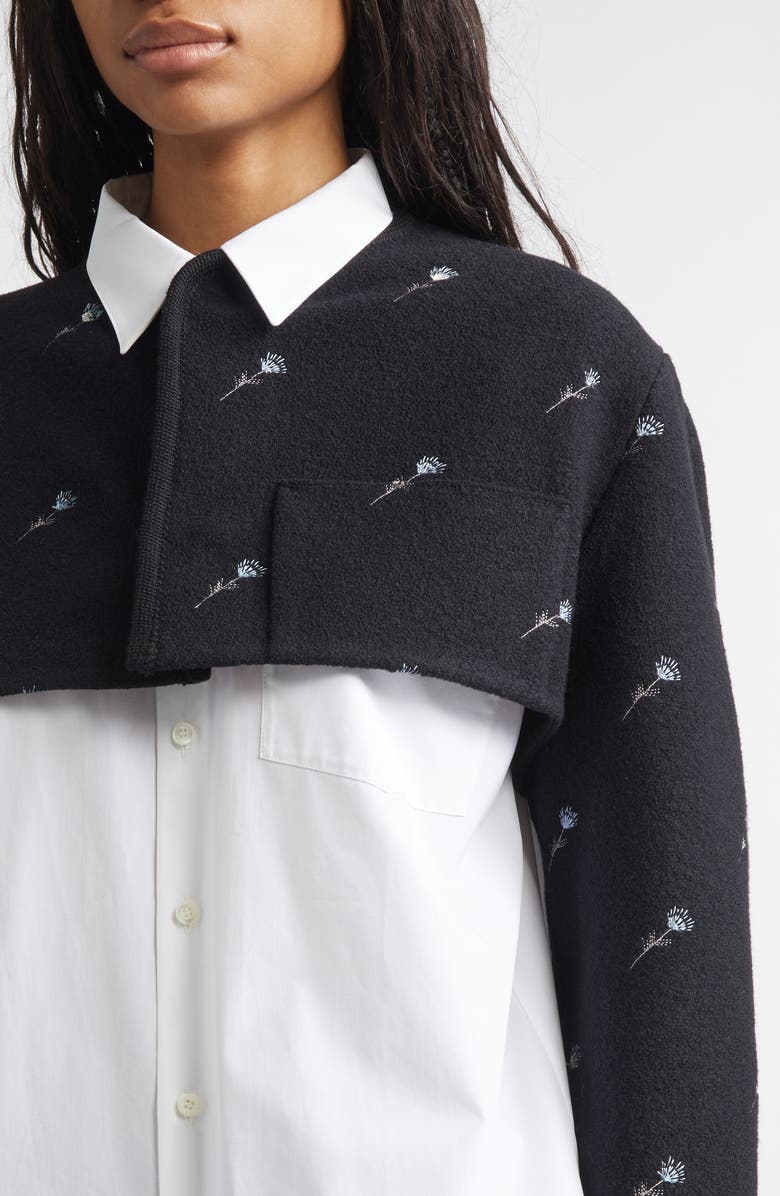 RIER Walker Floral Embroidered Wool Crop Jacket, Alternate, color, Black Flowers Felted