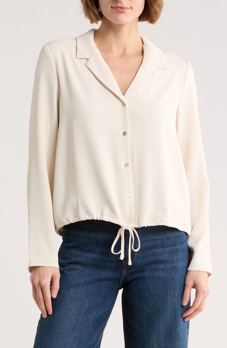 MELLODAY Long Sleeve Drawstring Hem Button-Up Shirt, Main, color, Bone