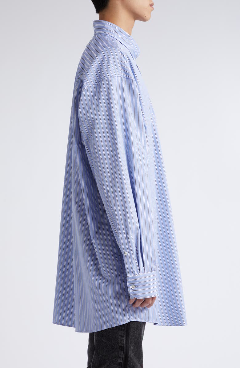 Maison Margiela Stripe Oversize Organic Cotton Oxford Button-Down Shirt, Alternate, color, Blue Stripes