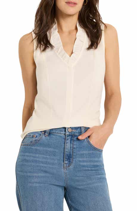 NIC+ZOE Ruffle Around Mixed Media Tank