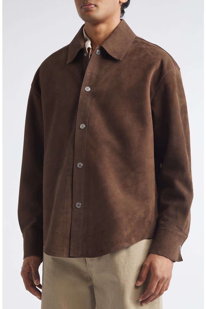 Goatskin Suede Overshirt, Alternate, color, CHOCOLAT