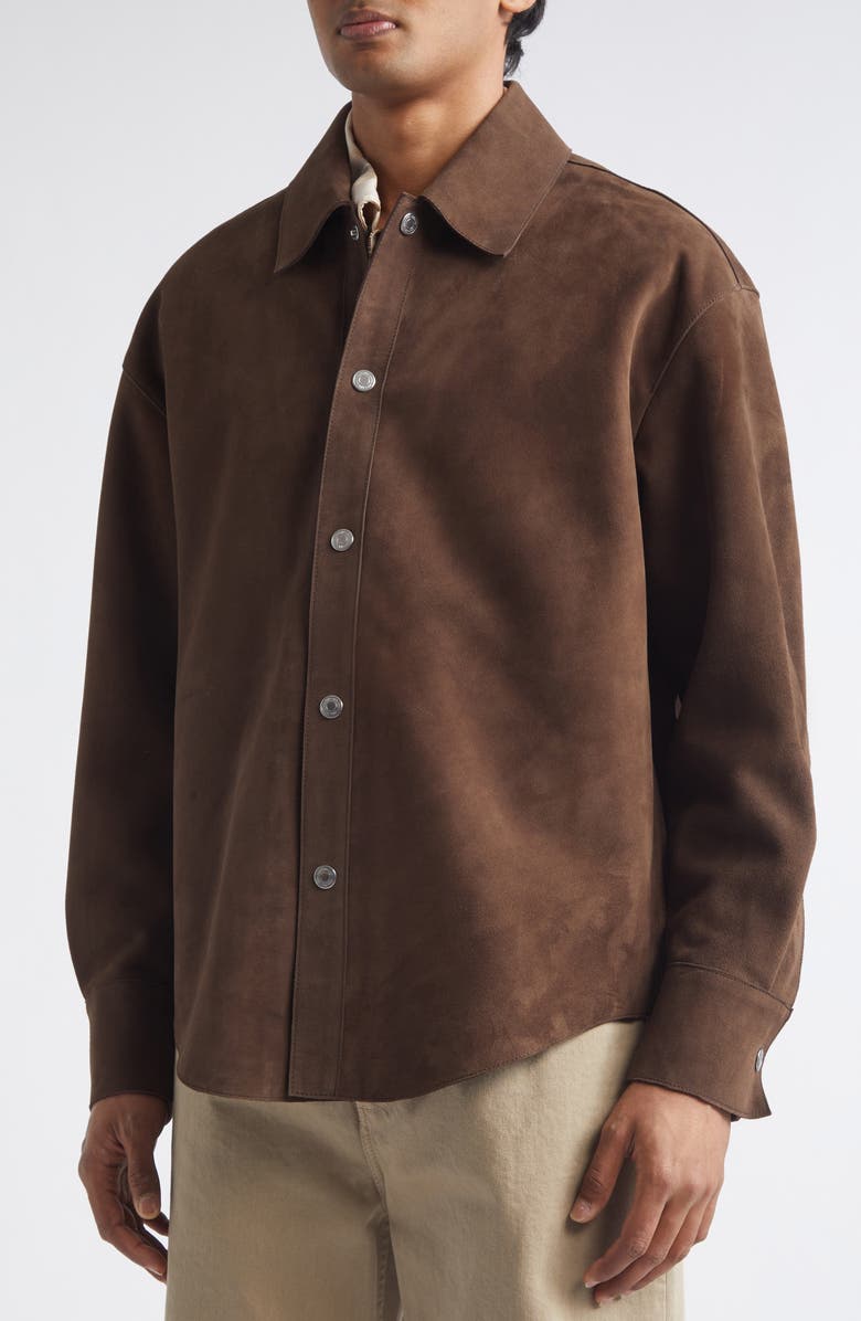 AMI PARIS Goatskin Suede Overshirt, Alternate, color,