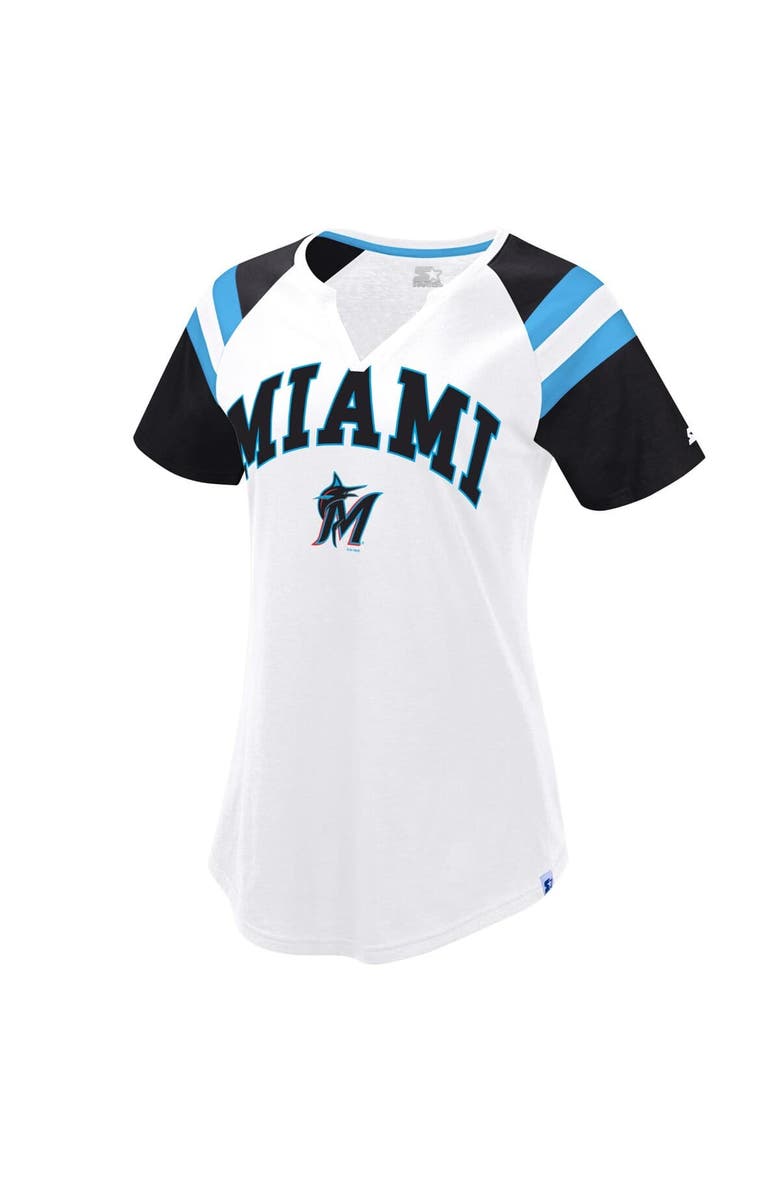 STARTER Women's Starter White/Black Miami Marlins Game On Notch Neck Raglan T-Shirt, Main, color, White